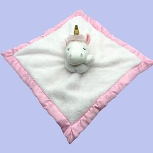 Carter's Baby White Plush Unicorn Security Blanket Lovey Pink Satin 2016